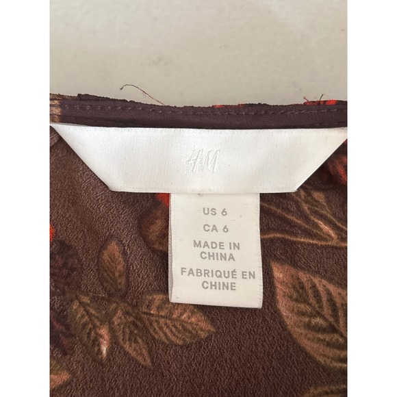 H&M Women's Size 6 Floral Smocked Brown Long Sleeve Ruffle Hem Boho Maxi Dress - Picture 4 of 13